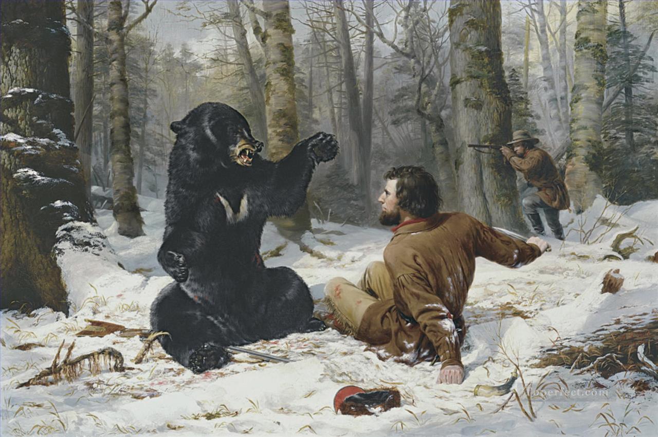 bear and hunters Oil Paintings